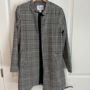 Carolina Belle Montreal black white check plaid long Blazer Jacket size M